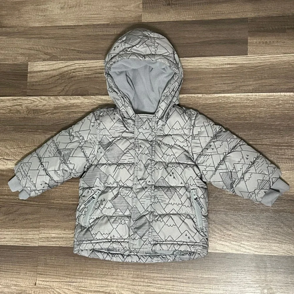 Old Navy Frost Free Puffer Jacket Toddler 12-18M Grey Mountain Excellent